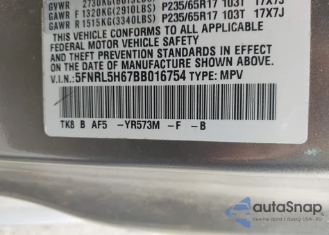 2011 Honda Odyssey Ex-L z USA, uszkodzony, nr VIN 5FNRL5H67BB016754